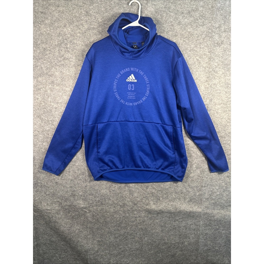Adidas Hoodie Mens XL‎ Royal Blue 3 Stripes Logo Pullover Climawarm Pockets
